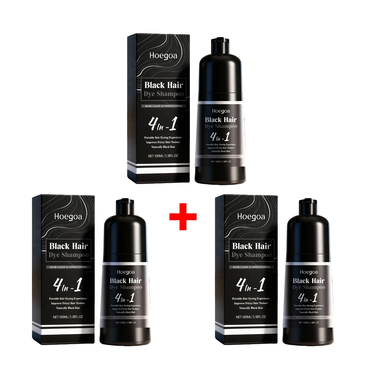 4-in-1 Instant Black Hair Dye Shampoo for Gray Coverage