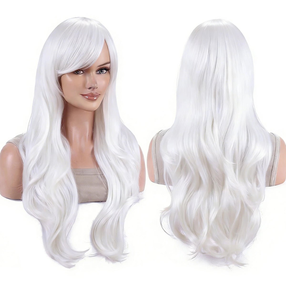 Long Pure White Wavy Cosplay Wig for Halloween and Costume Parties