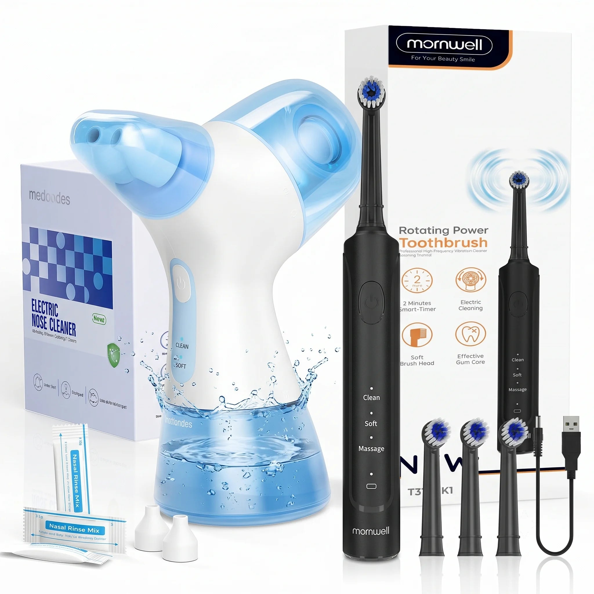 Electric Nasal Irrigator and Sonic Toothbrush Combo Set for Oral Sinus Care - 1