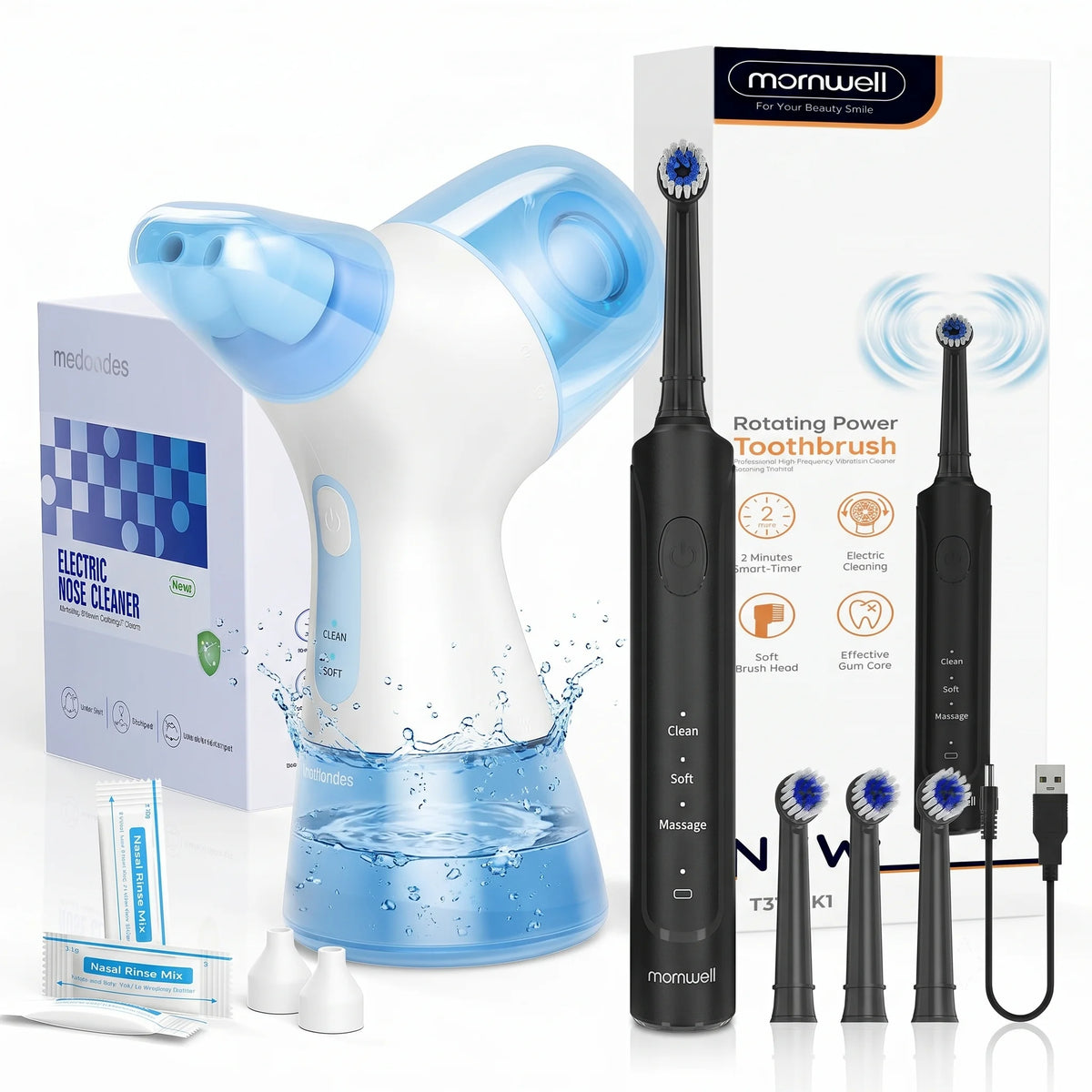 Electric Nasal Irrigator and Sonic Toothbrush Combo Set for Oral Sinus Care
