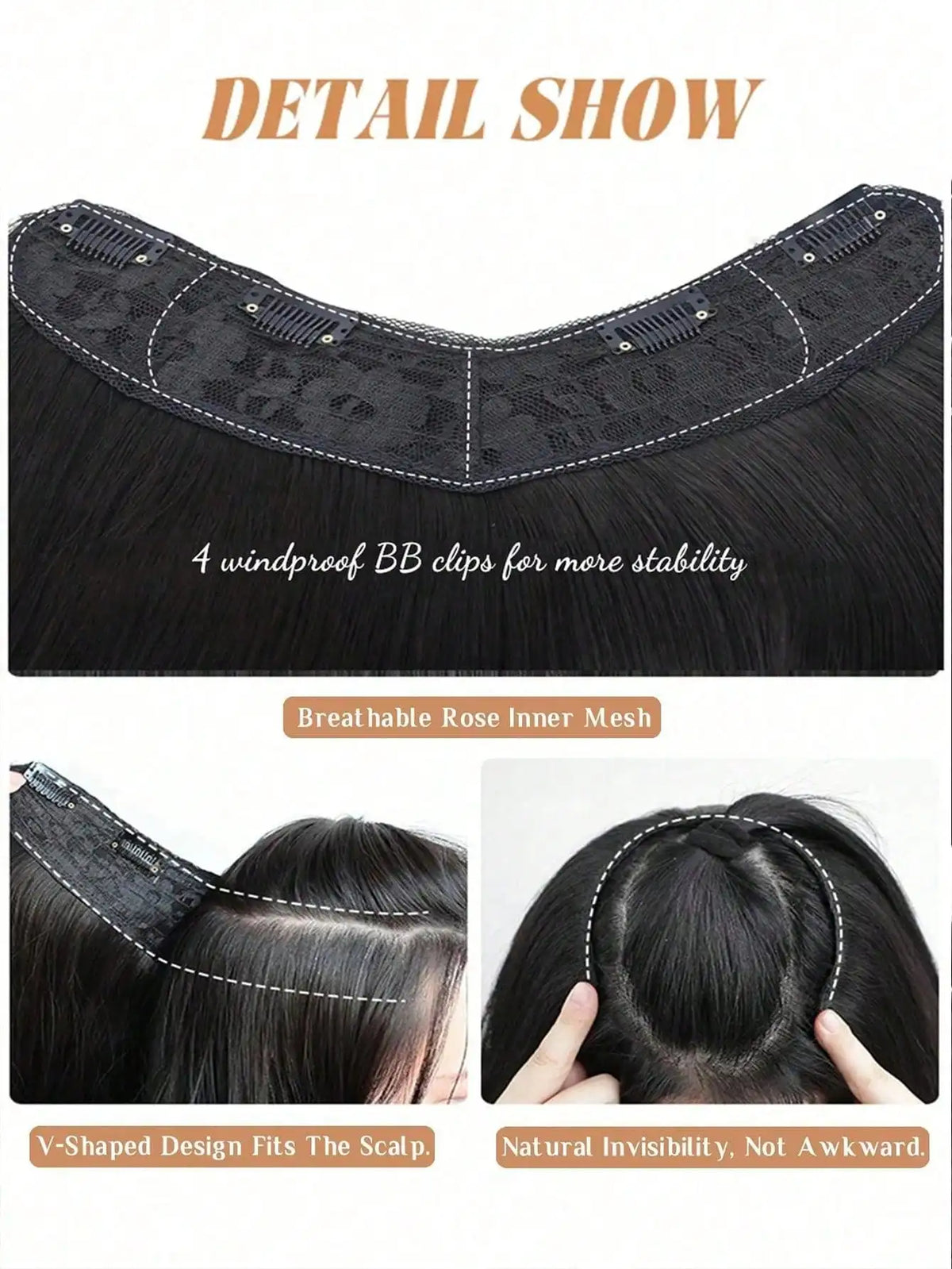 U-Shaped Long Straight Clip-In Hair Extension for Volume