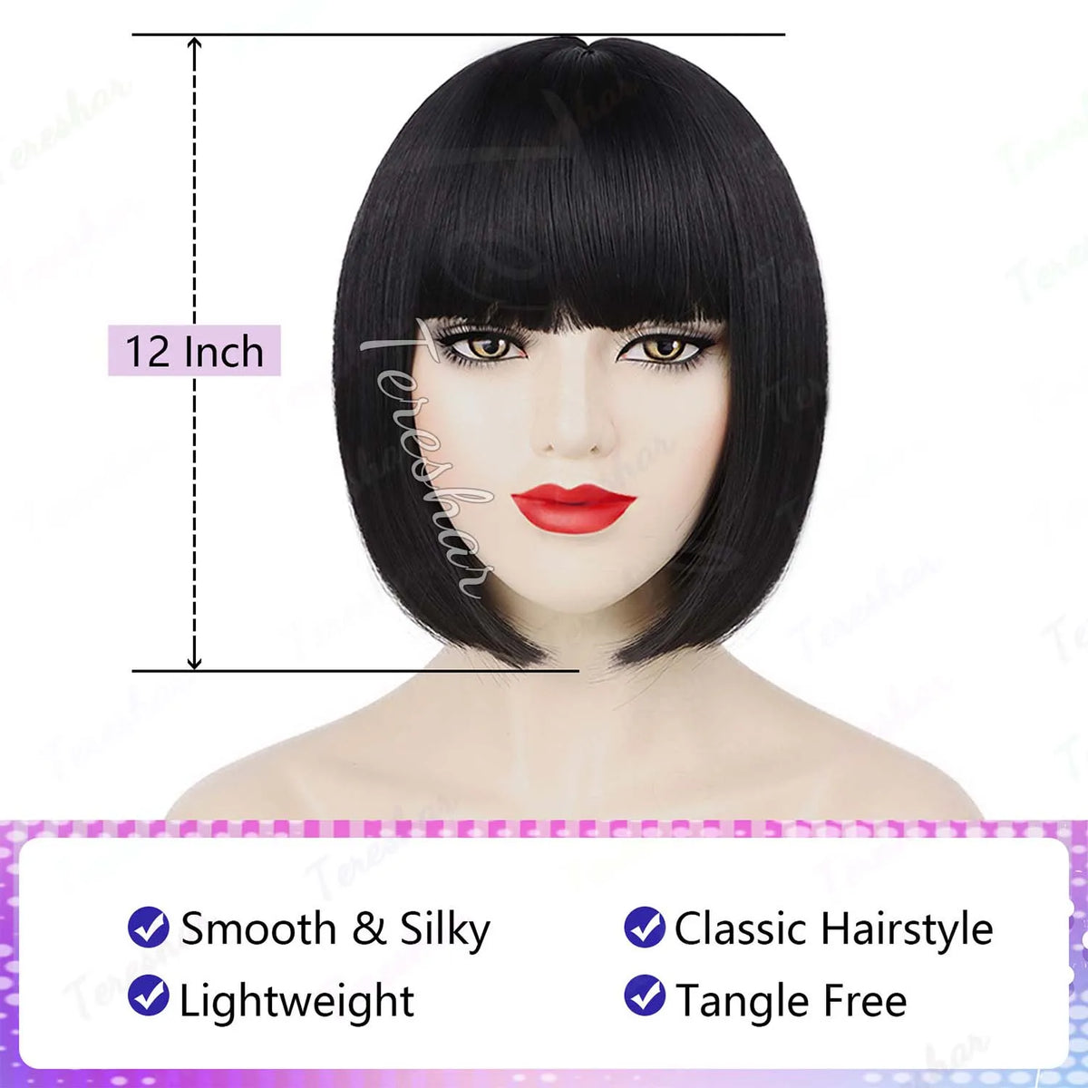 Short Straight Bob Wig with Bangs for Daily Wear and Cosplay