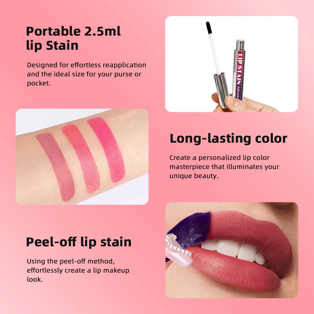 Long-Lasting Waterproof Peel Off Lip Stain Set - 5