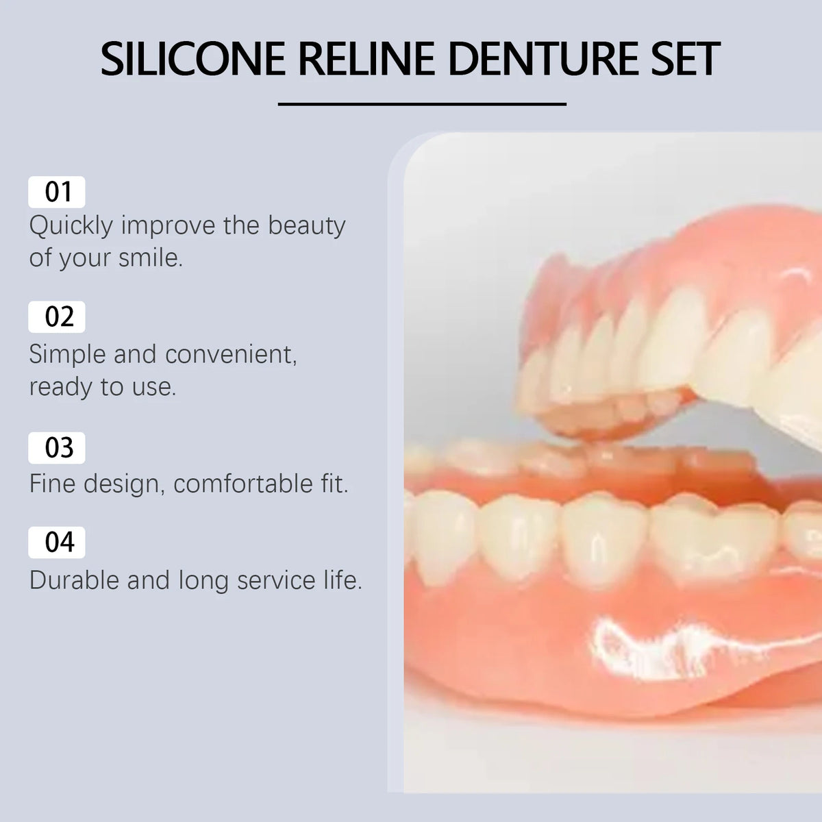 Soft Silicone Denture Reline Kit for Comfortable Temporary Dental Repair