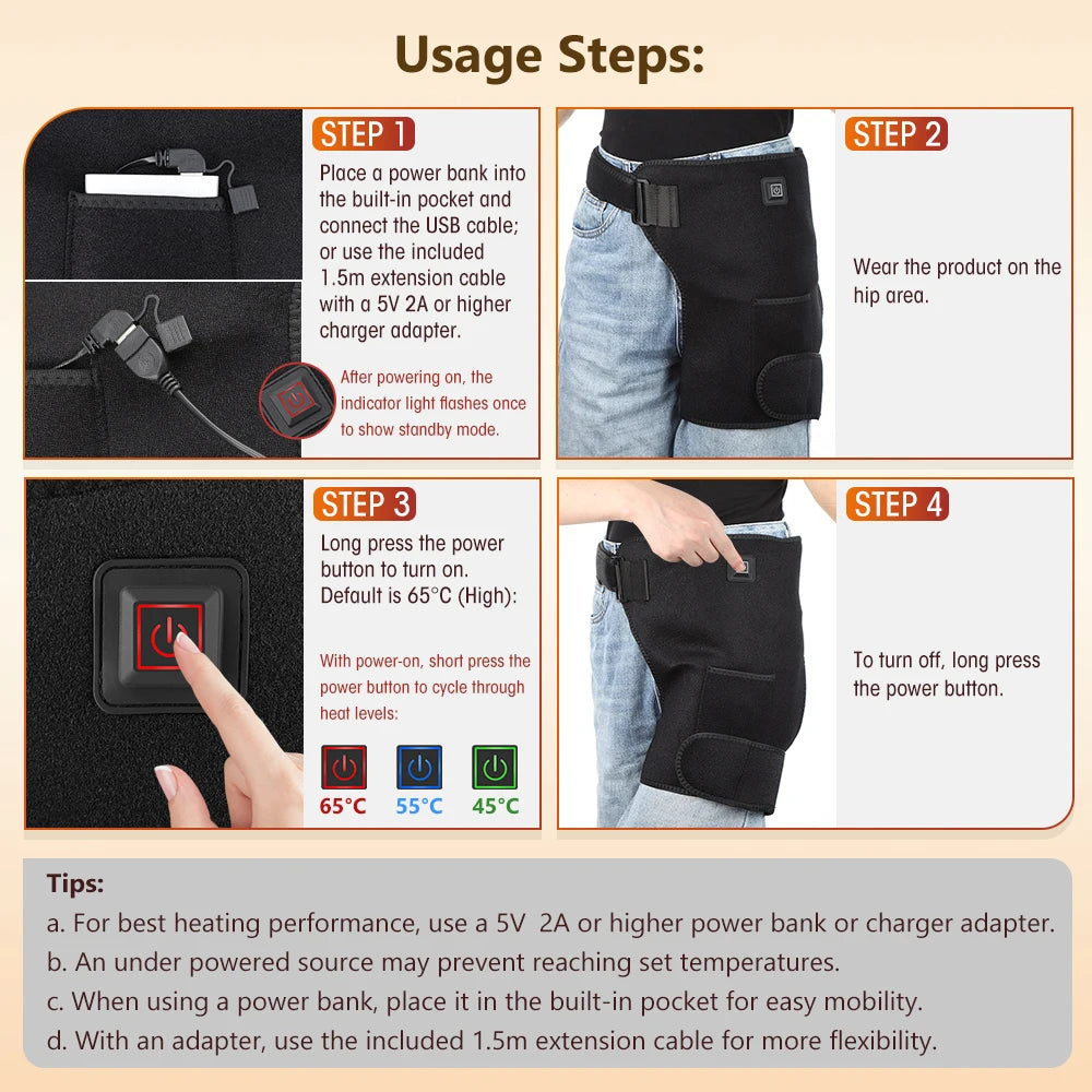 Red Light Therapy Hip and Thigh Heating Support Brace for Pain Relief