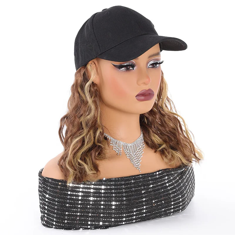 Short Wavy Curly Hair Baseball Cap Wig for Daily Wear - 9