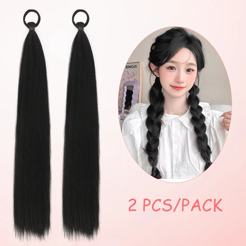Synthetic Straight Black Ponytail Extensions for Instant Volume