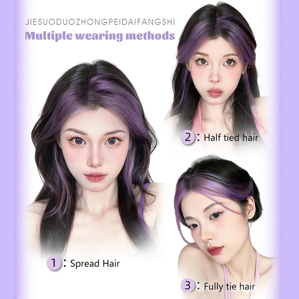 Clip-In Synthetic Hair Topper with Highlighted Middle Part Bangs - 6