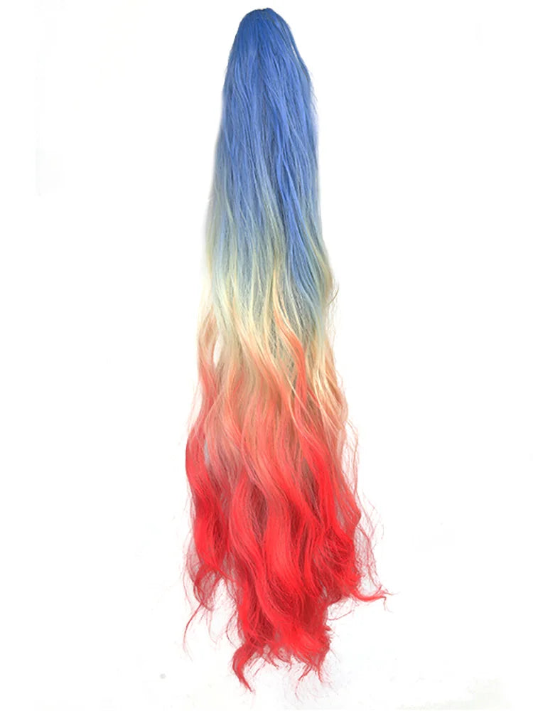 Rainbow Gradient Wavy Ponytail Hair Extension for Instant Volume