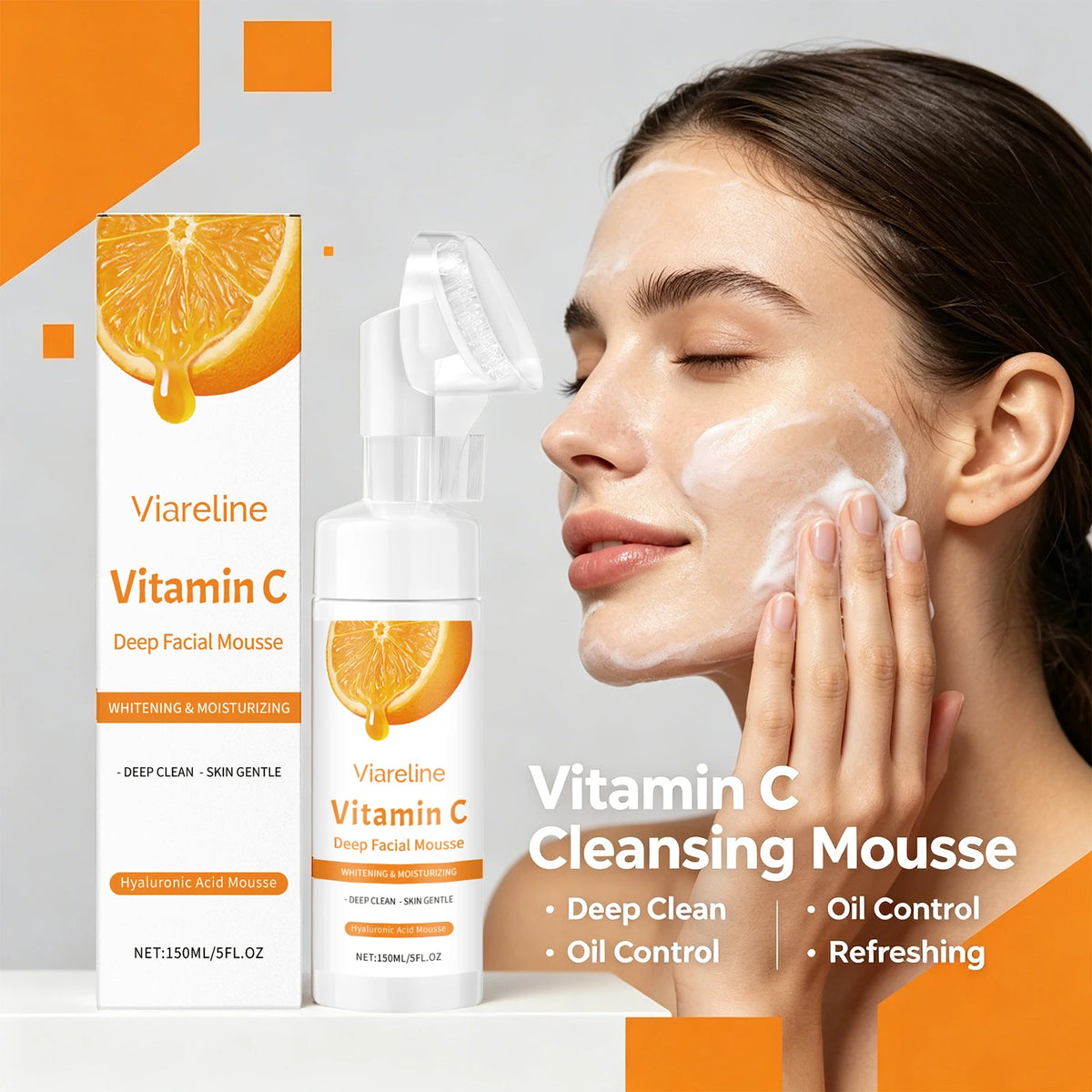 Vitamin C Brightening Facial Cleanser with Built-in Exfoliating Brush