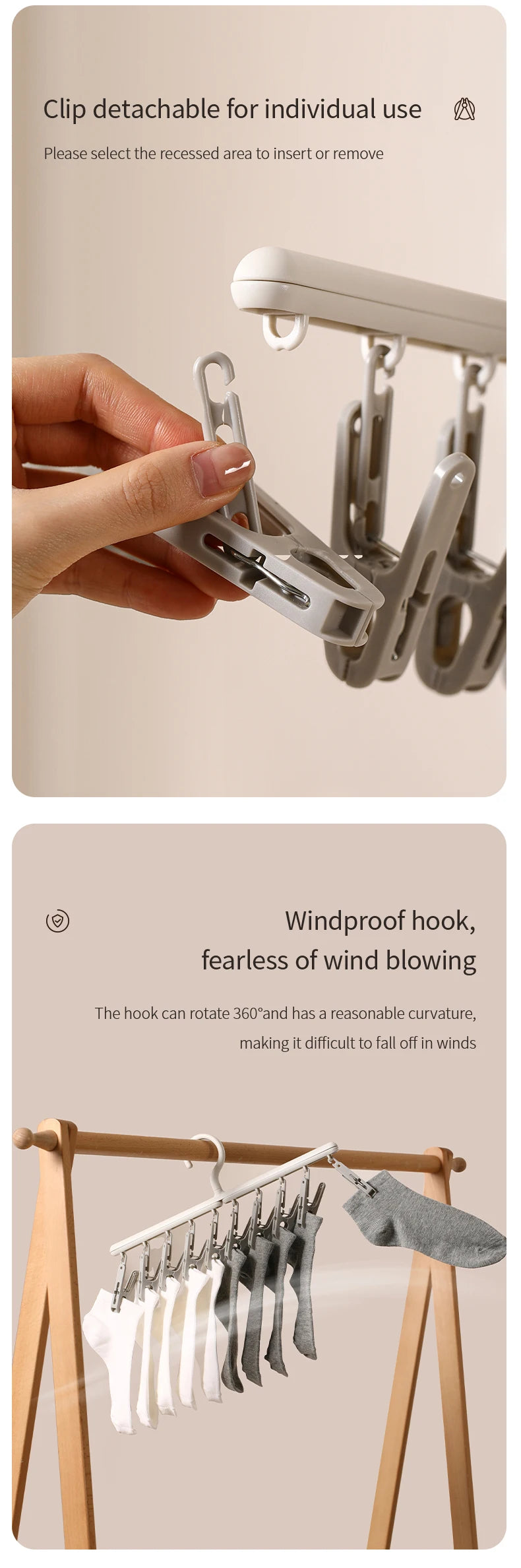 10-Clip Hanging Drying Rack for Socks and Undergarments - 12