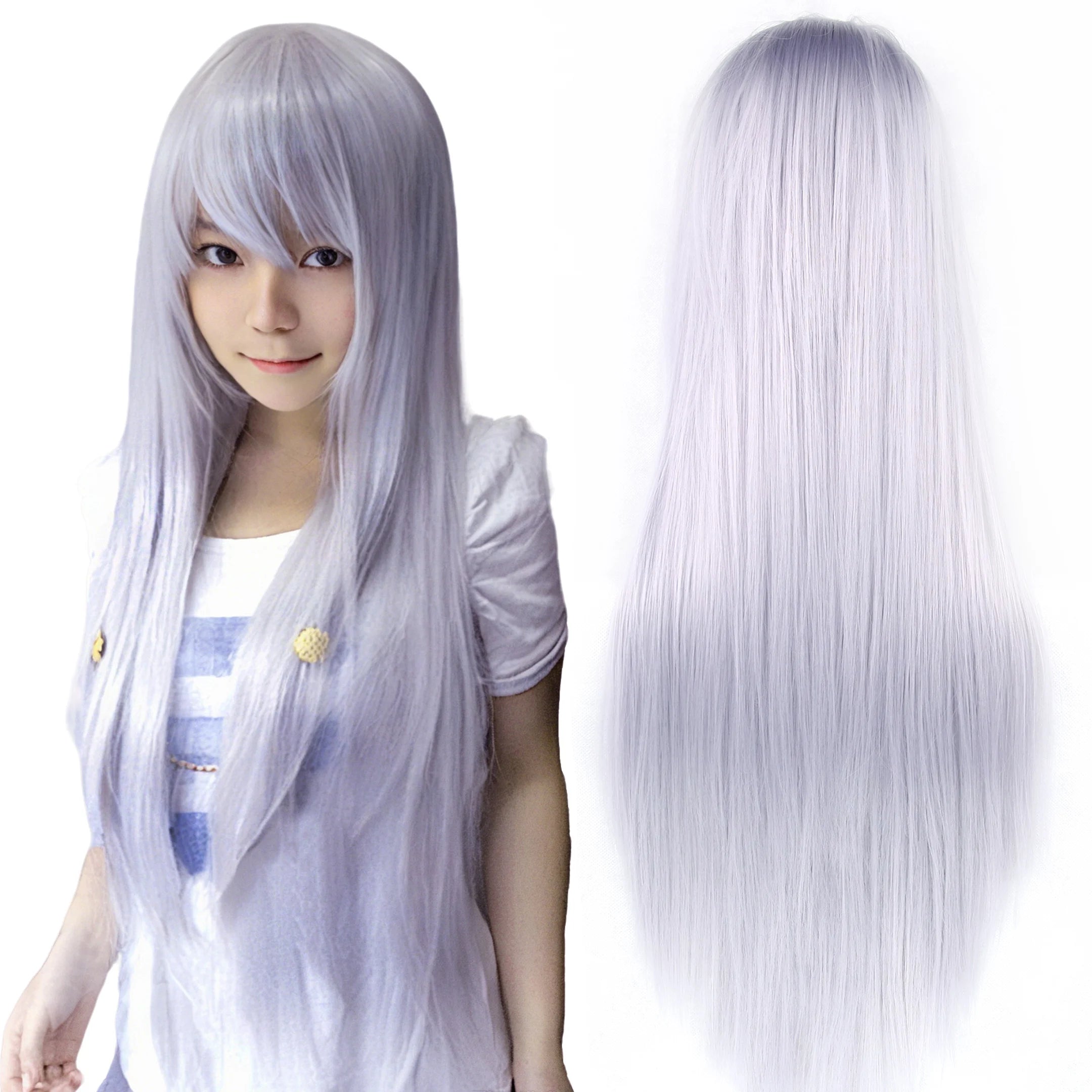 Long Straight Gray Cosplay Wig for Halloween and Costume Parties - 5