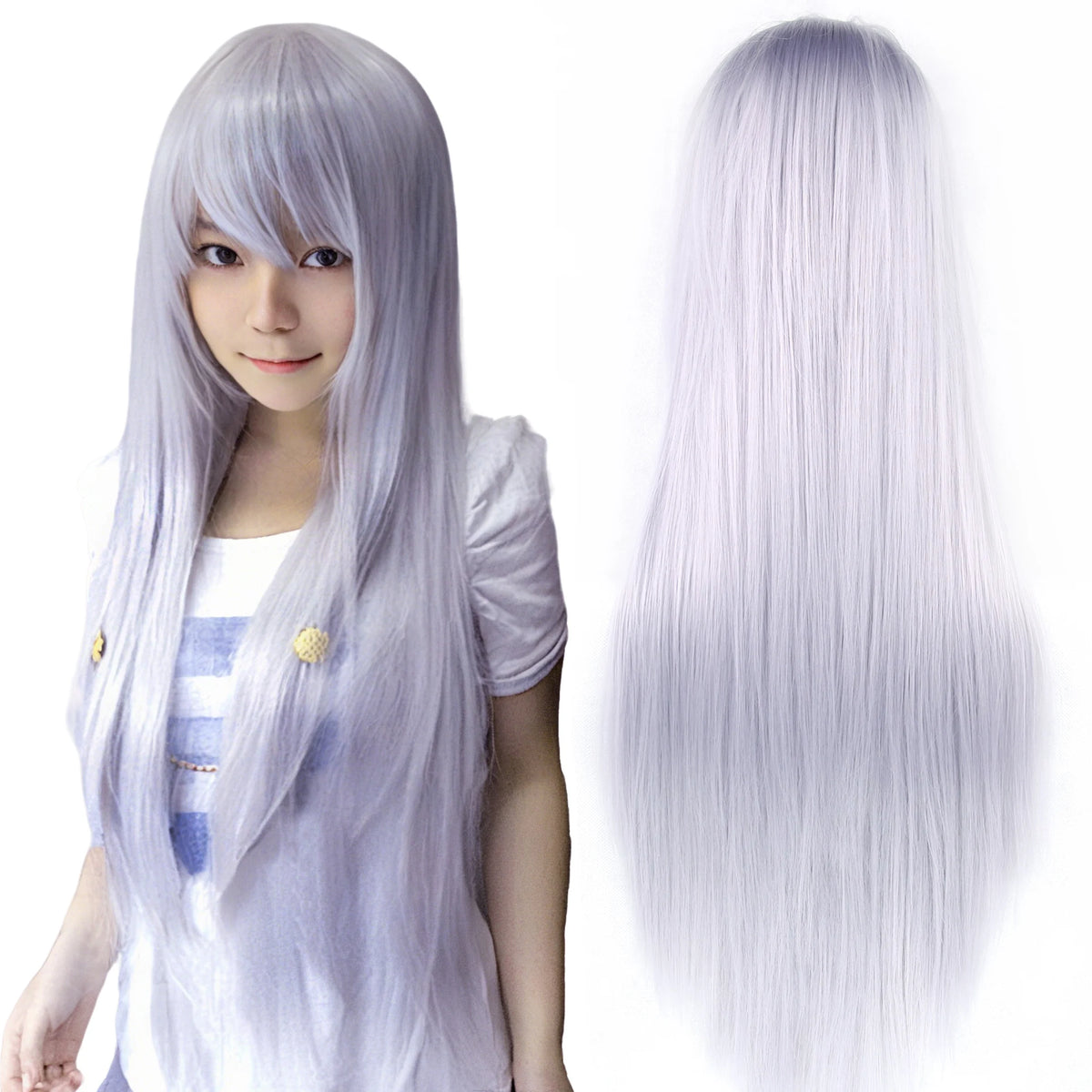 Long Straight Gray Cosplay Wig for Halloween and Costume Parties