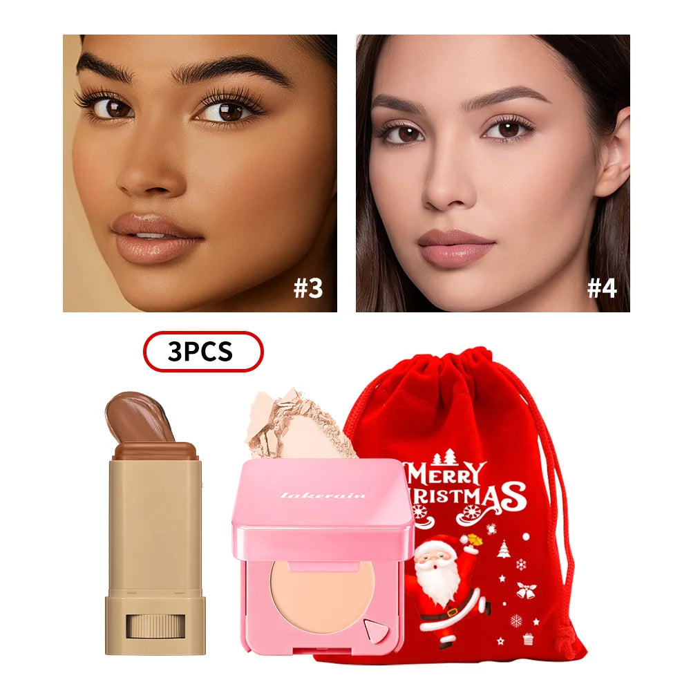 Matte Foundation Stick and Setting Powder Makeup Set for Flawless Skin - 1