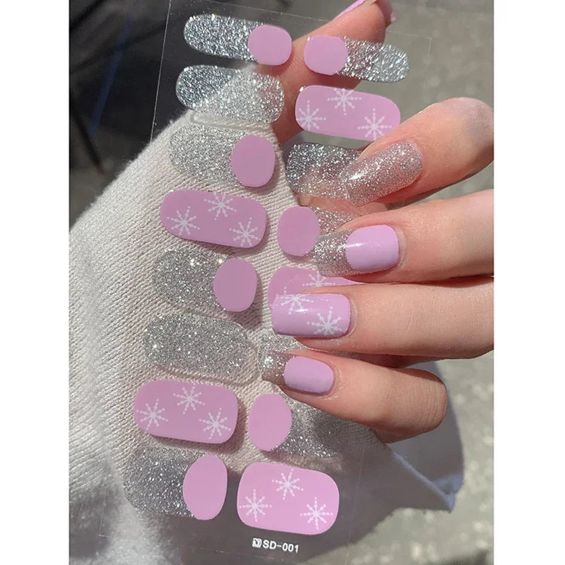Festive Winter Snowflake Semi-Cured Gel Nail Wraps for Holiday Manicures - 15