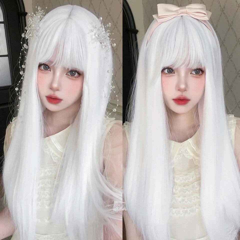 Long Straight Synthetic Wig with Bangs for Cosplay and Parties