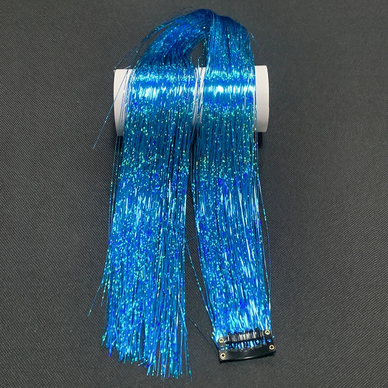 Rainbow Glitter Tinsel Hair Extensions Clip In for Party and Daily Style