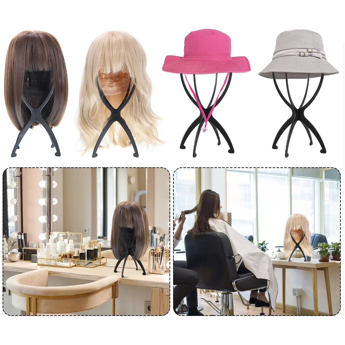Portable Adjustable Folding Wig Stand for Styling and Display