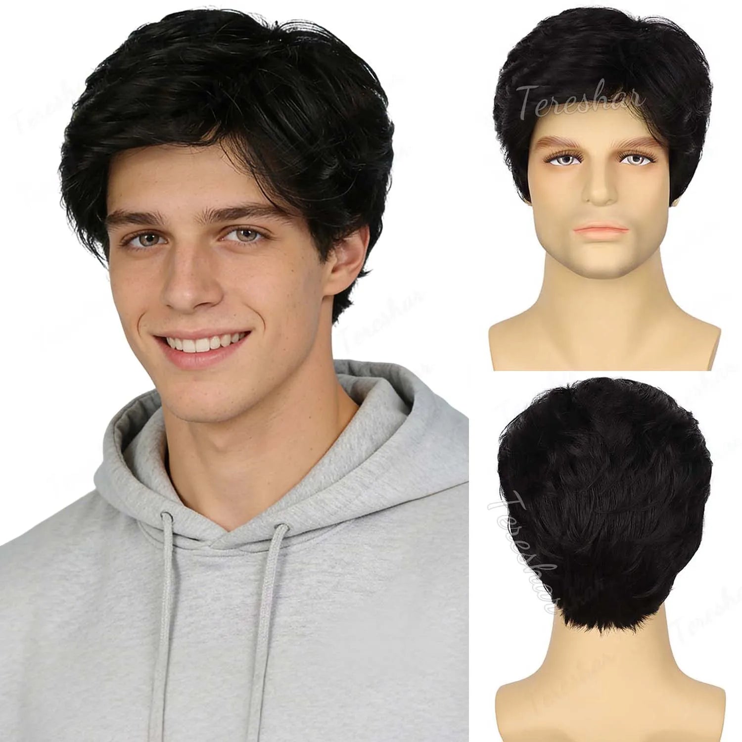 Short Grey Layered Wig for Men Costume Cosplay and Halloween Parties - 10