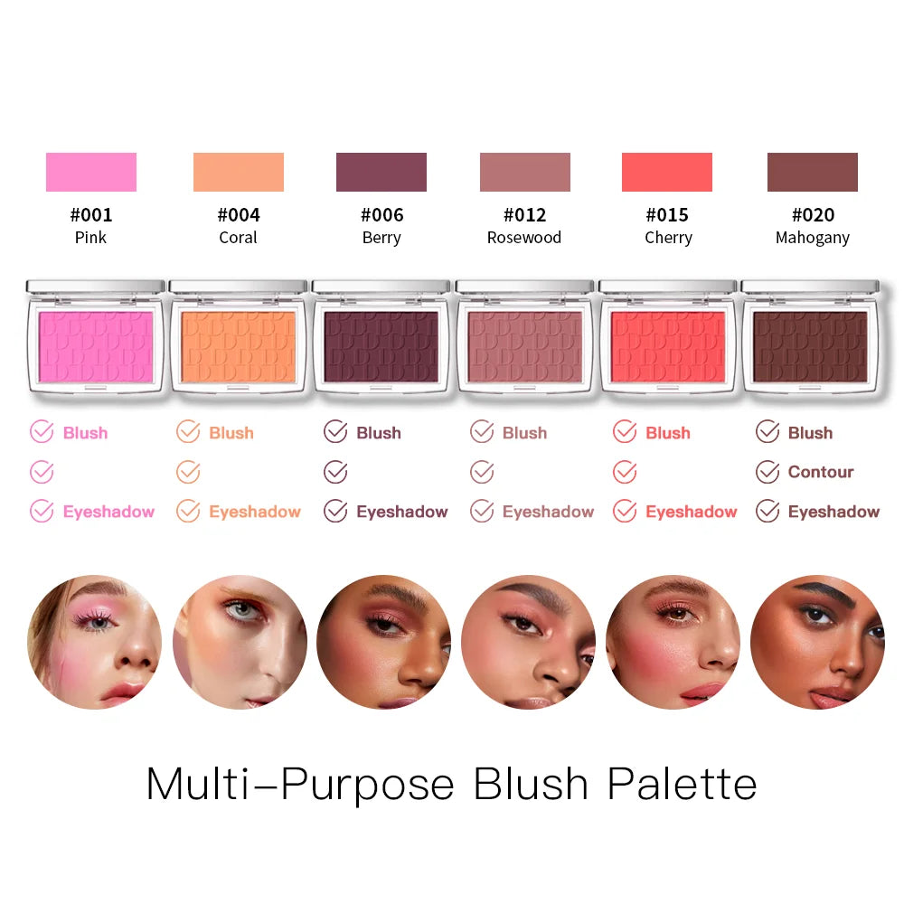 Embossed Matte Face Blush Palette with Professional Application Brush - 3