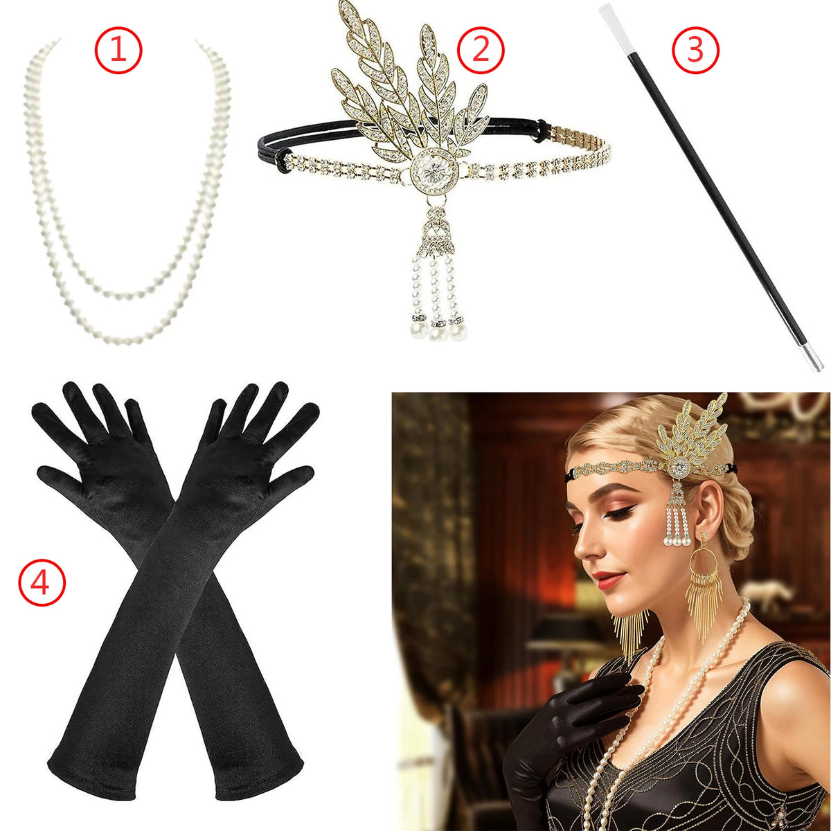 1920s Flapper Costume Accessory Set for Themed Parties