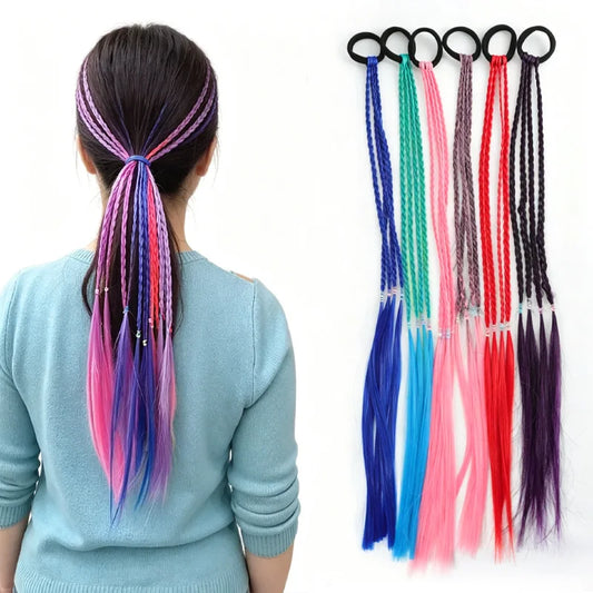 Colorful Braided Ponytail Hair Extension for Kids and Parties