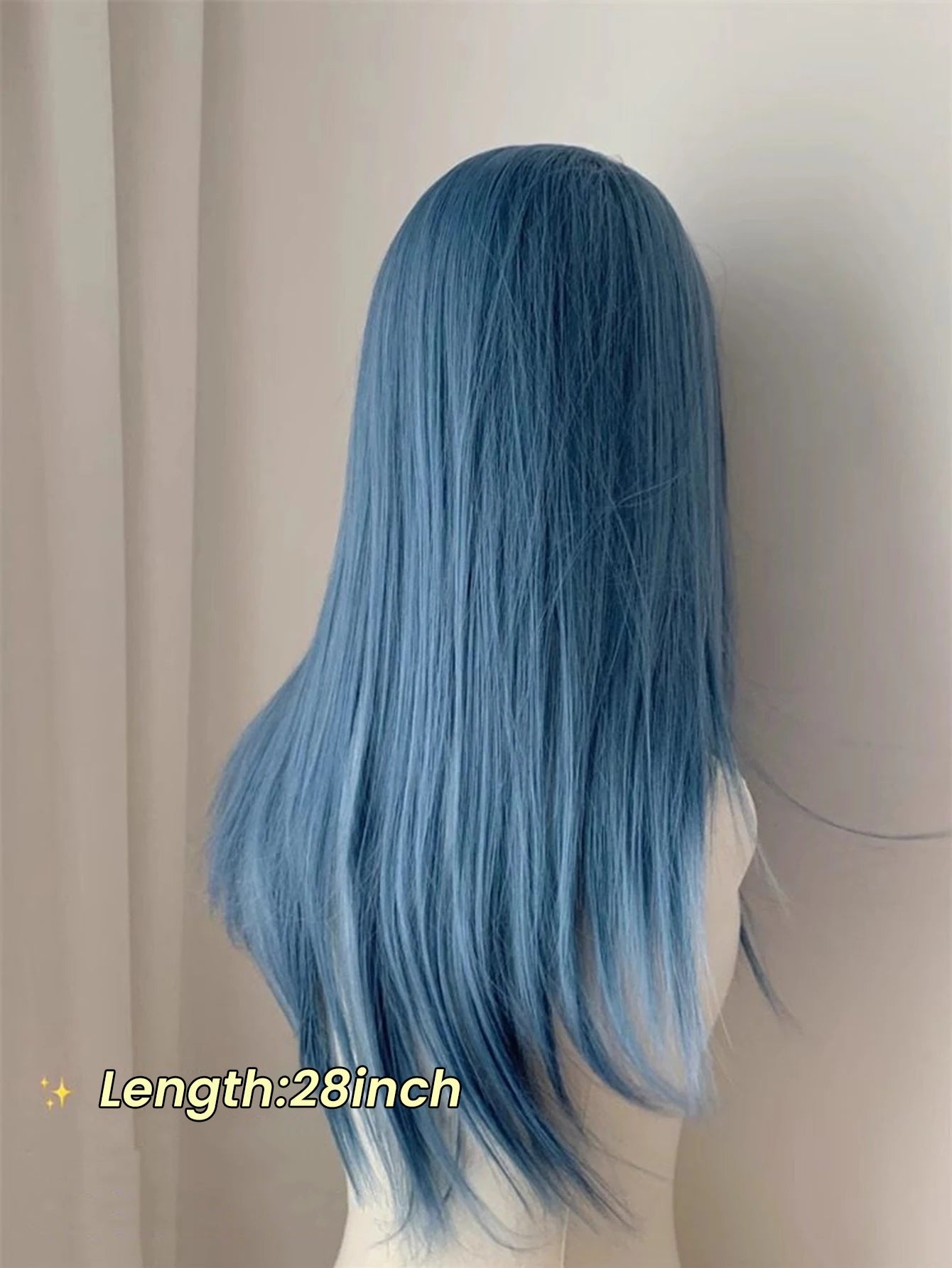 Long Straight Blue Synthetic Cosplay Wig for Halloween and Costume Parties - 11