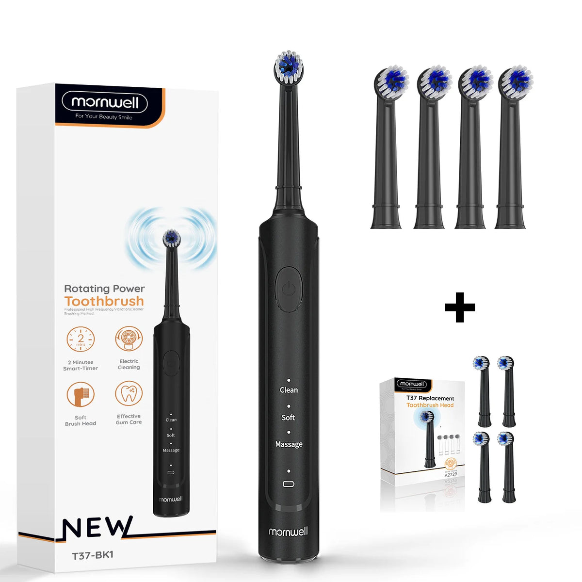 Rechargeable Sonic Electric Toothbrush with 3 Cleaning Modes and 4 Heads