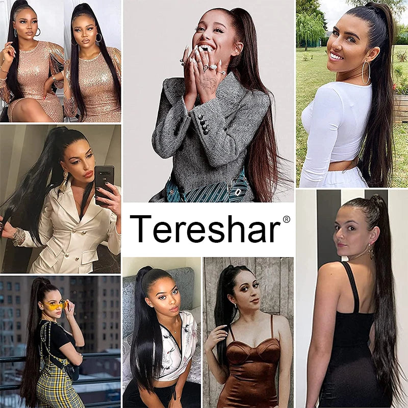 36 Inch Long Kinky Straight Drawstring Ponytail Extension for Women - 6