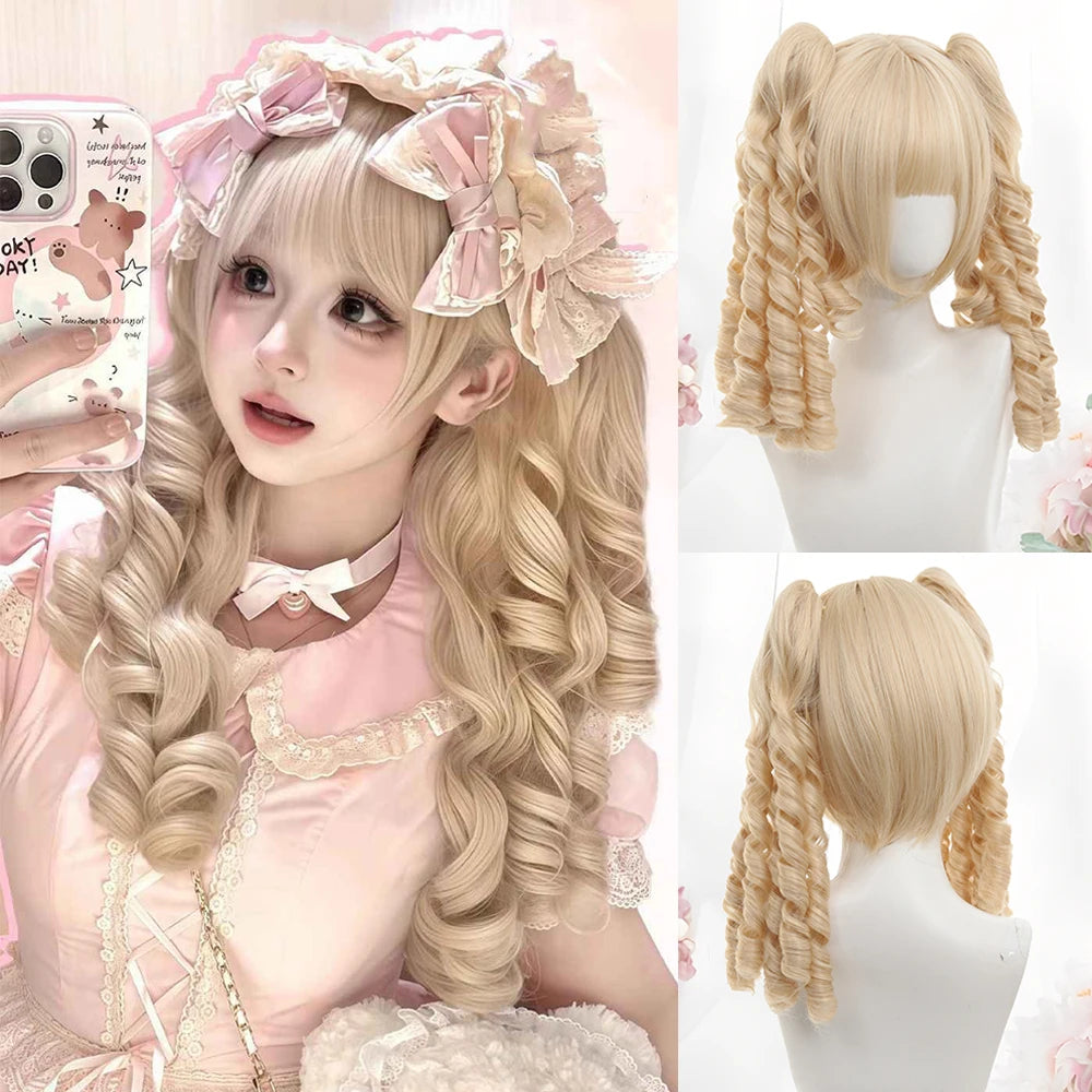 Long Wavy Blonde Cosplay Wig with Bangs - 7