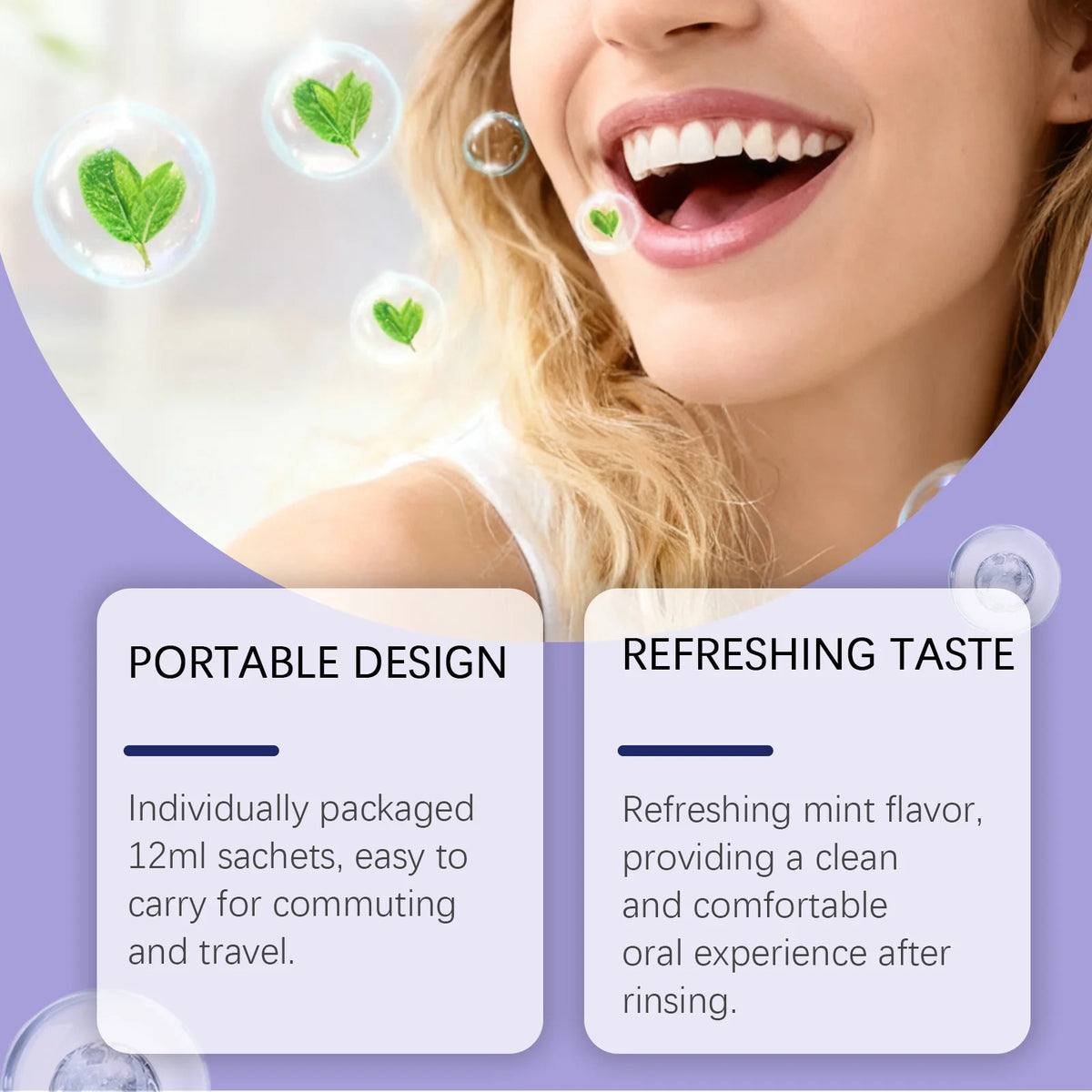 Portable Single-Use Purple Mouthwash Sachets for Fresh Breath On-the-Go