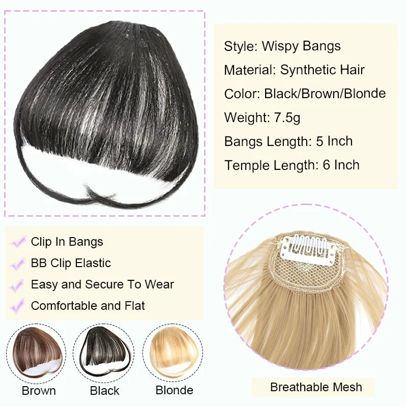 Clip-In Synthetic Wispy Bangs Hair Extension with Temples - 2