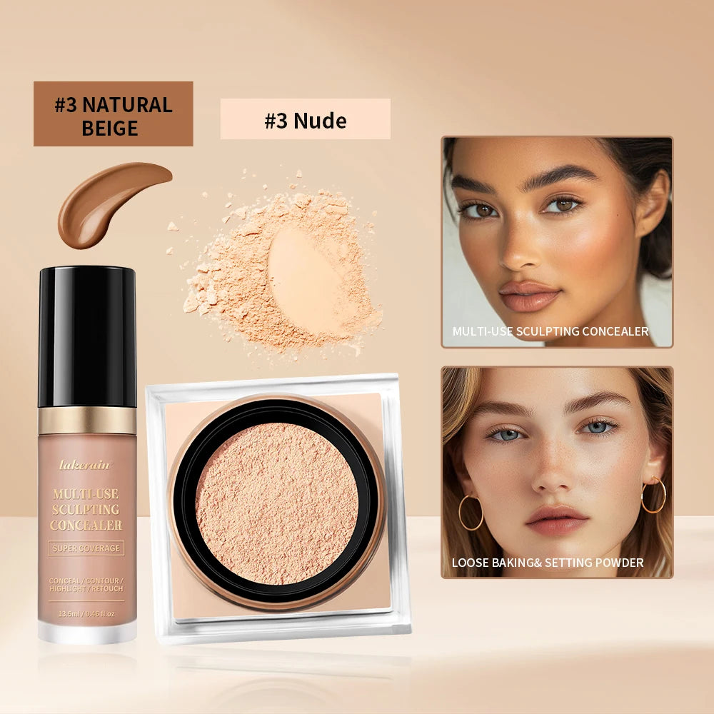 Smoothing Face Concealer and Matte Setting Powder Makeup Set