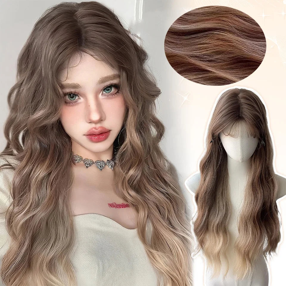 Wavy Brown Cosplay Wig with Curly Pigtails for Costume Parties - 58