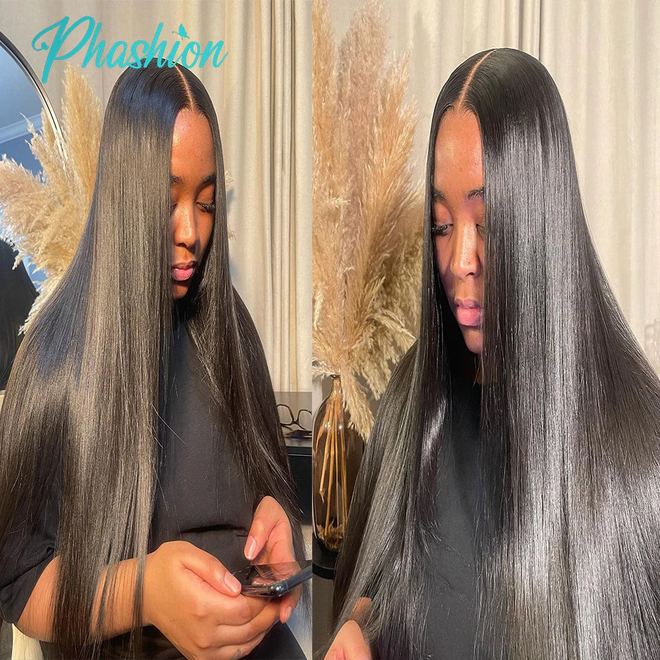 Straight Brazilian Human Hair Bundles with Transparent Lace Closure - 8