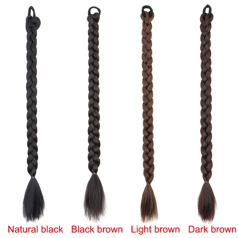24-Inch Long Braided Ponytail Extension with Elastic Band