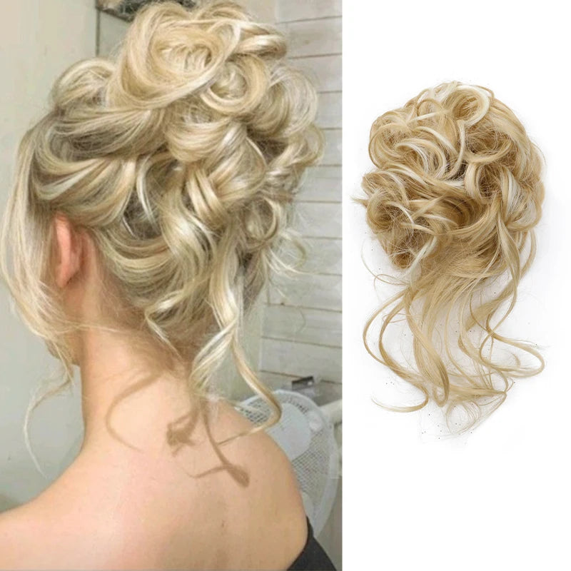 Messy Curly Hair Bun Extension with Elastic Rubber Band - 8