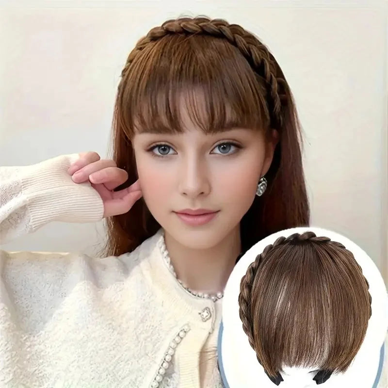 Braided Headband with Bangs for Instant Natural Hairstyle - 1
