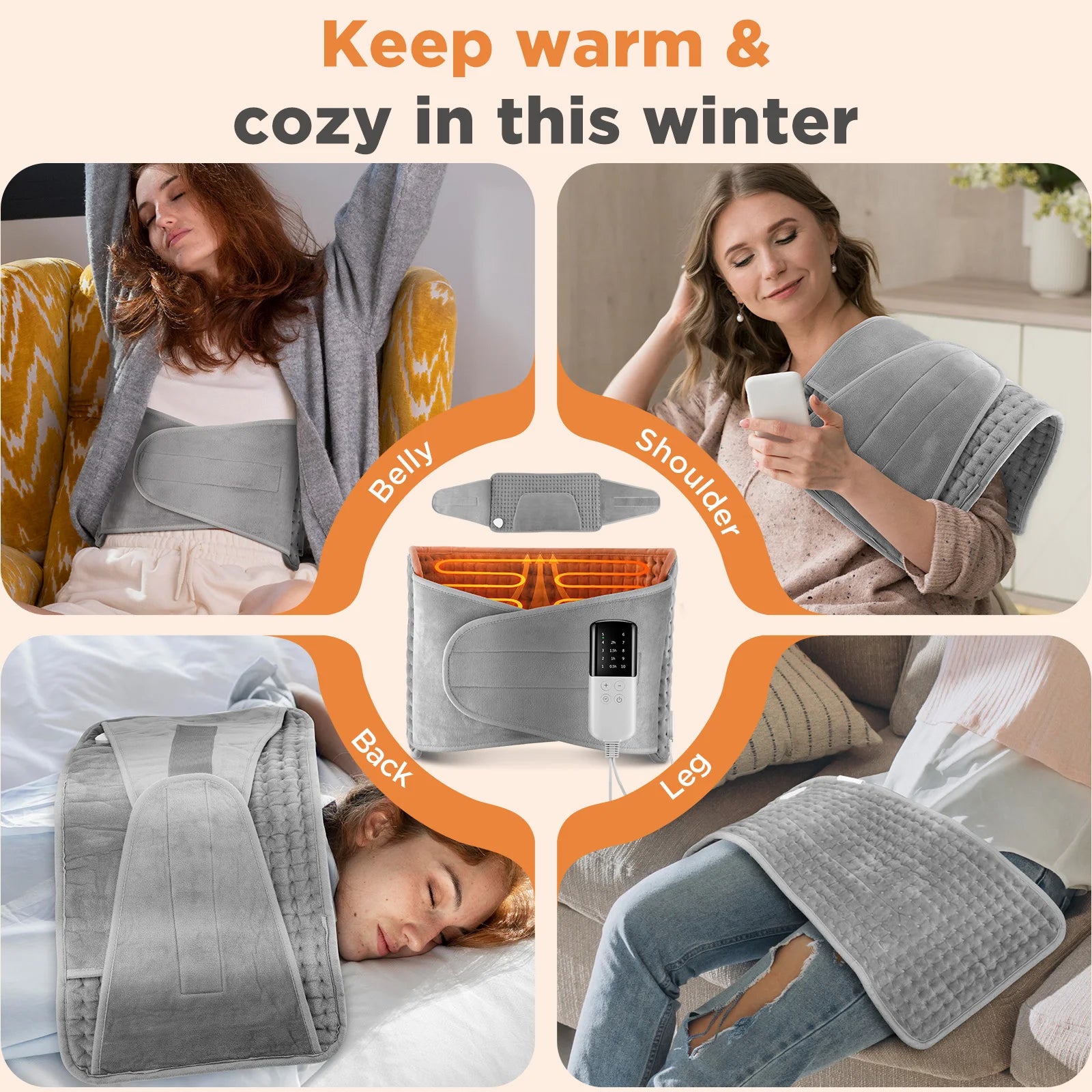 Electric Heated Waist Wrap with Hand Pockets and Adjustable Settings - 5