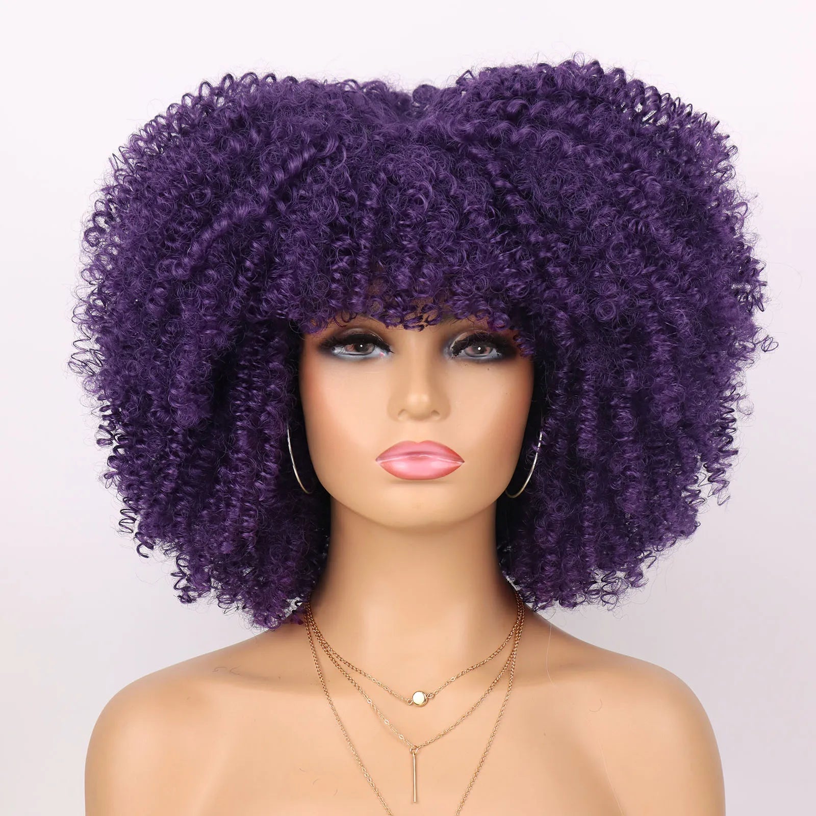 Short Kinky Curly Afro Wig with Bangs for Daily Wear - 27
