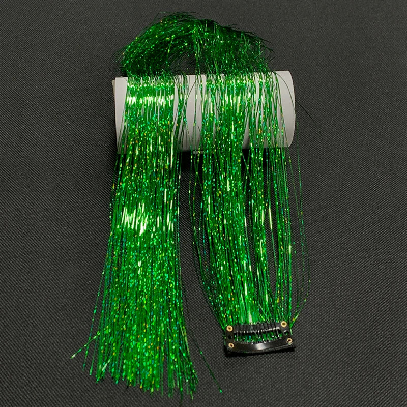 Rainbow Glitter Tinsel Hair Extensions Clip In for Party and Daily Style