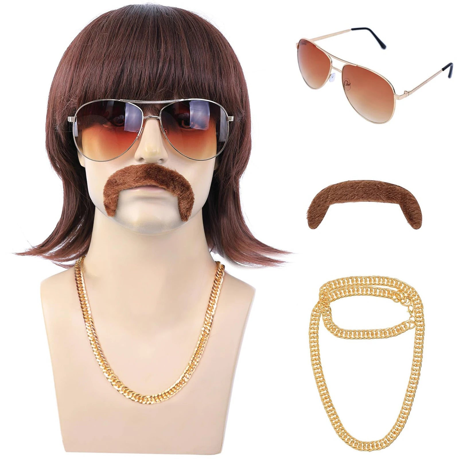 Short Brown Mullet Wig for 70s and 80s Disco Costume Cosplay Party - 1