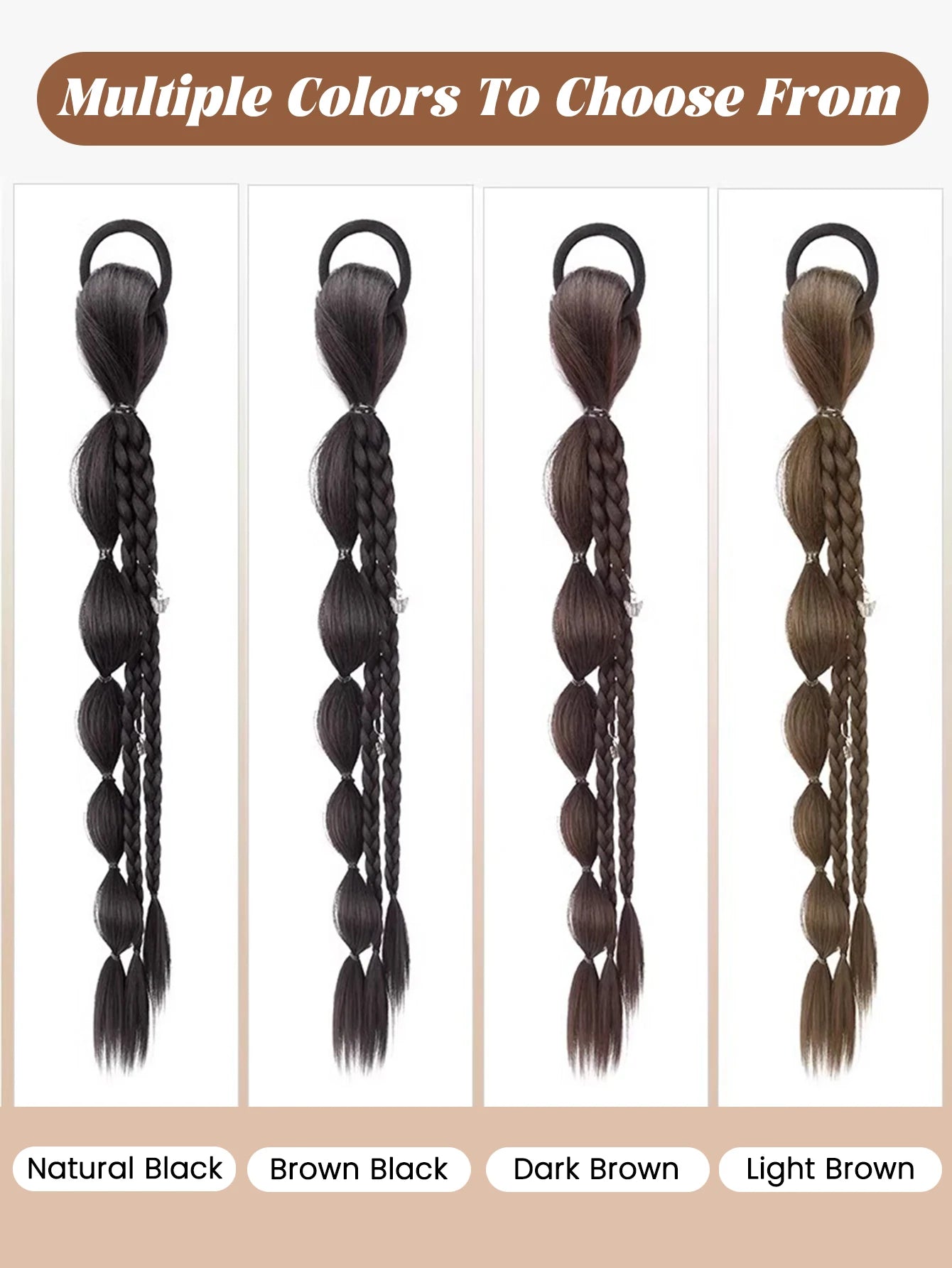 18-Inch Synthetic Bubble Braid Ponytail Extension with Rubber Band - 3