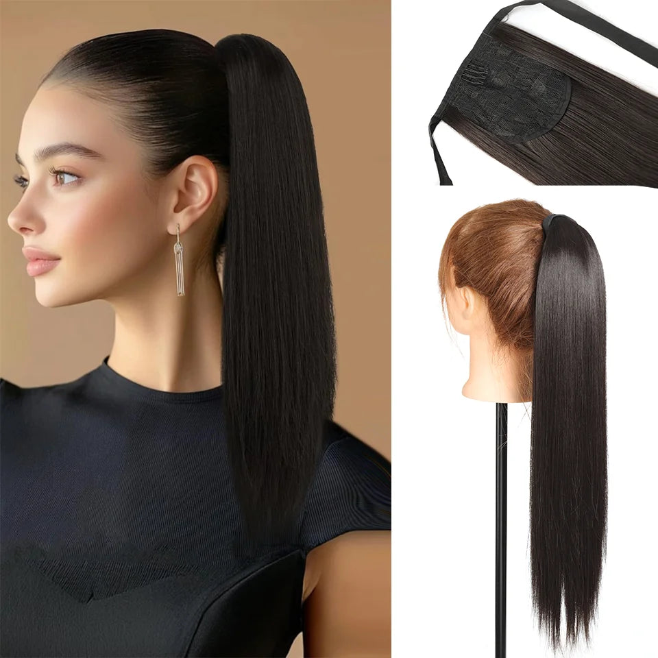 22-Inch Long Straight Wrap Around Ponytail Extension - 11