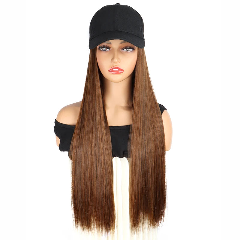 24-Inch Adjustable Baseball Hat with Attached Long Straight Hair - 7