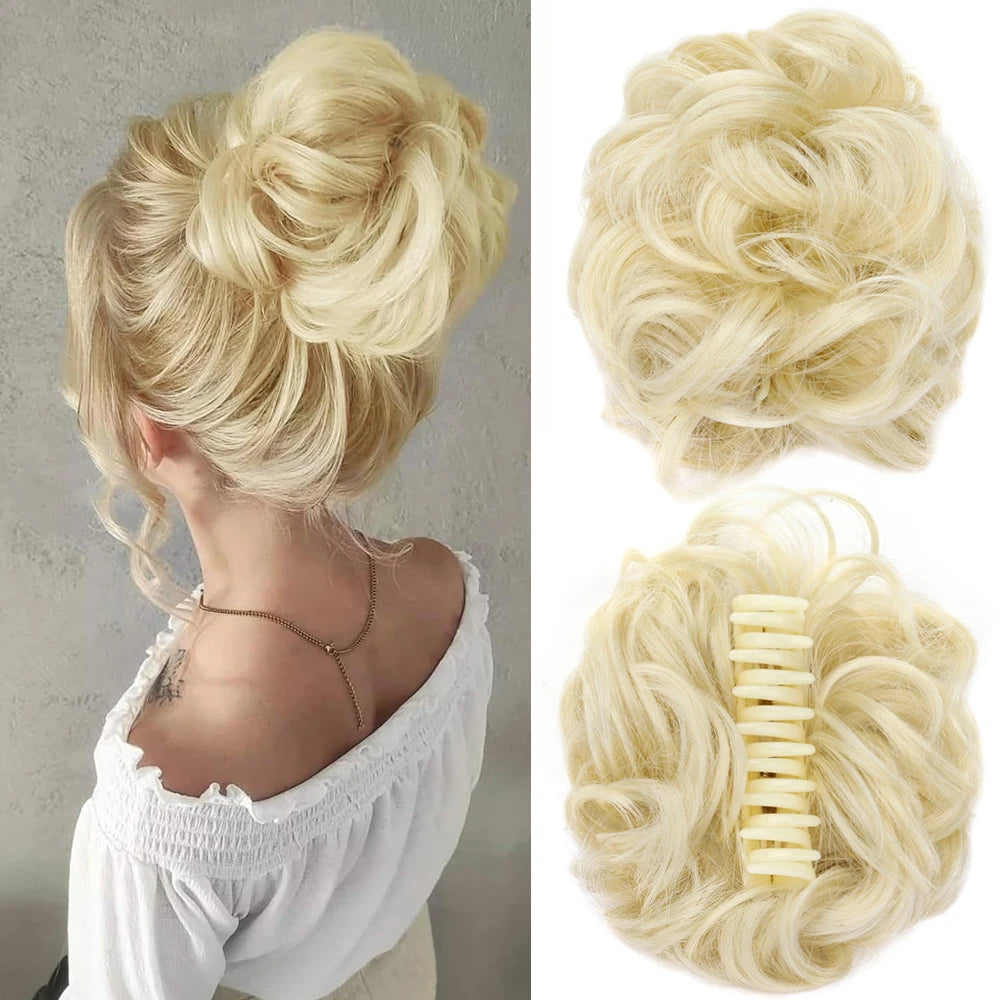 Messy Wavy Bun Hair Extension with Claw Clip for Instant Volume