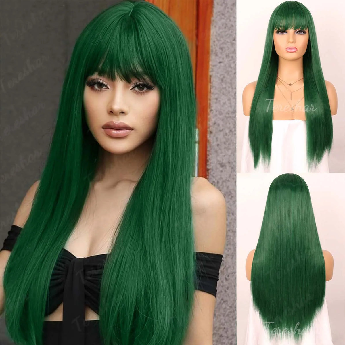 Vibrant Green Synthetic Hair Wig for Costume Parties and Holiday Events