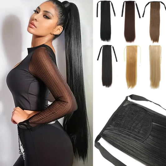 22-Inch Long Straight Wrap Around Ponytail Extension