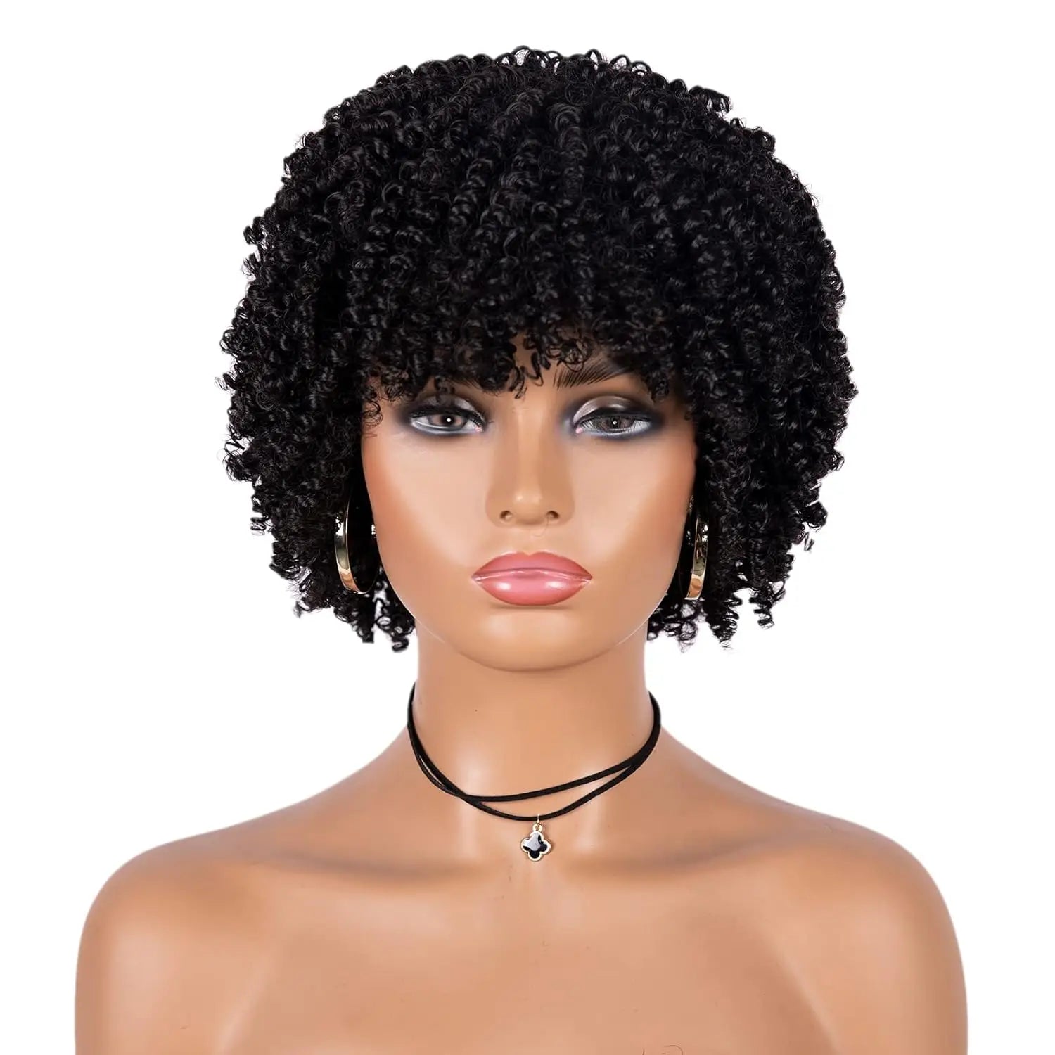 Short Curly Afro Wig with Bangs for Daily Style - 7