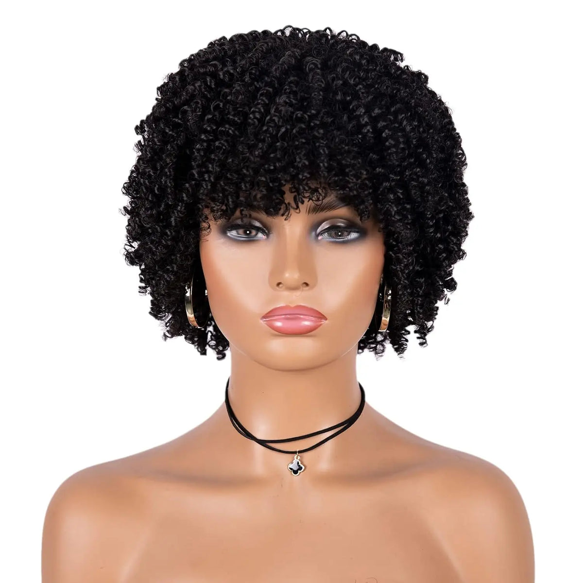 Short Curly Afro Wig with Bangs for Daily Style
